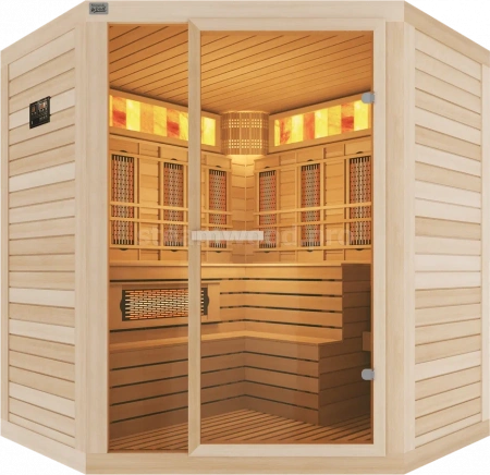 Четырехместная угловая комбинированная сауна Comfort из кедра